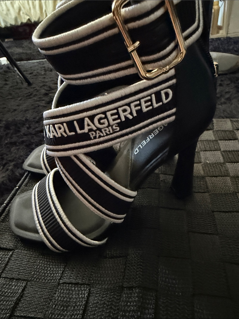 Karl Lagerfeld Black Strappy Logo Heeled Sandals - Picture 3 of 9
